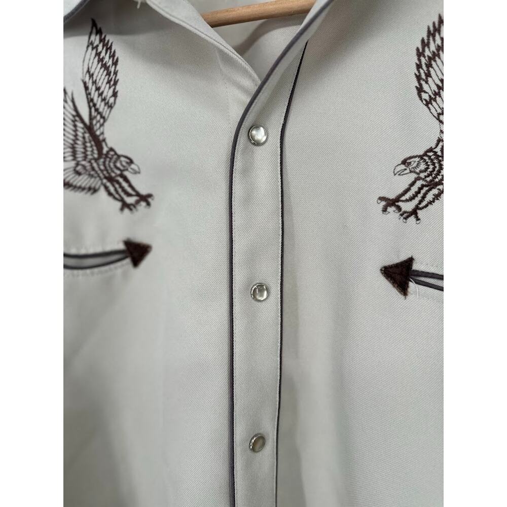 Men's Beige Western Shirt with Embroidered Eagles - Picture 4 of 8